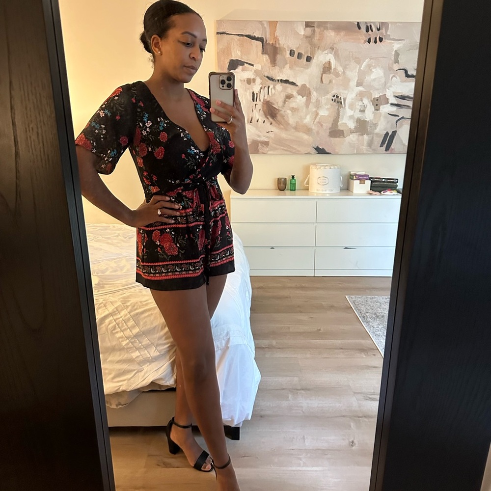 Floral Black and Red Romper